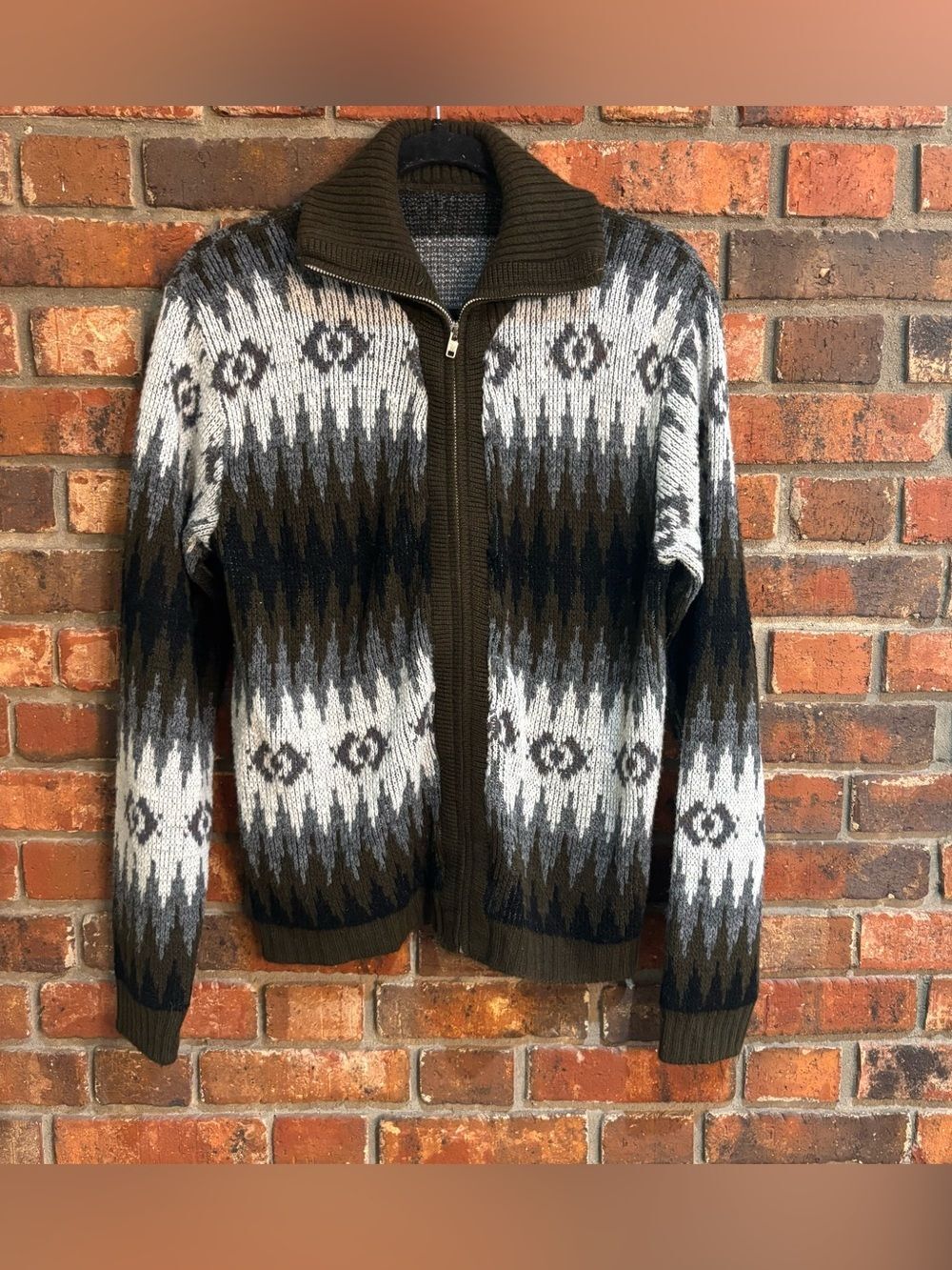 Vintage 60’s mens Kandahar orlon acrylic full zip knit cardigan jacket brown M